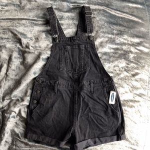 Old Navy Denim Shortalls Overall Shorts Black Gray